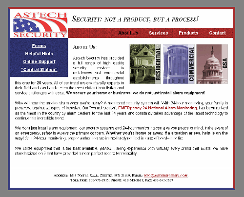 Astech Security website design snapshot