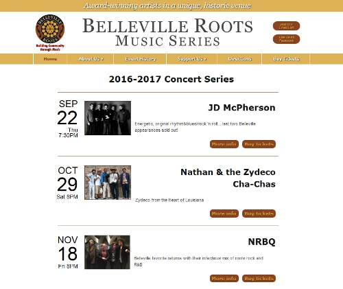 Belleville Roots Music Series website snapshot