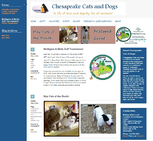 Chesapeake Cats and Dogs website snapshot